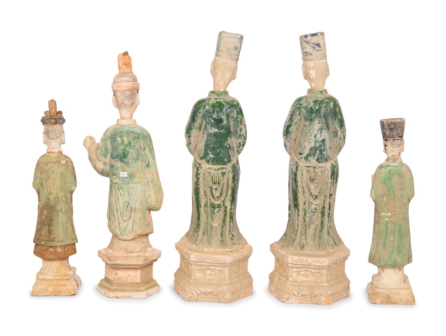 Five Chinese Sancai Glazed Attendants