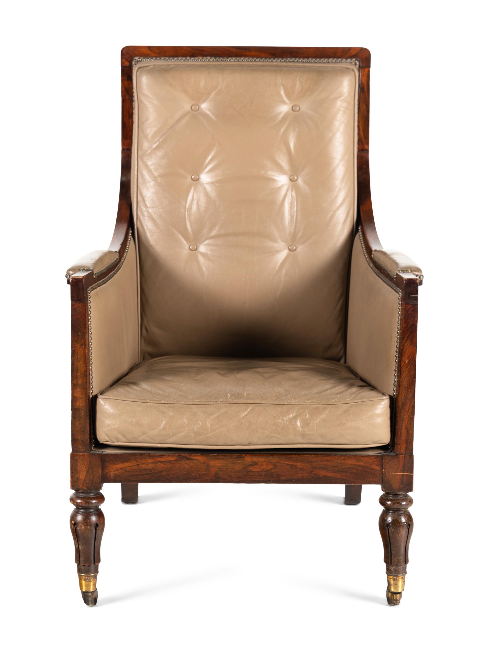 A Regency Style Leather-Upholstered Library Armchair
