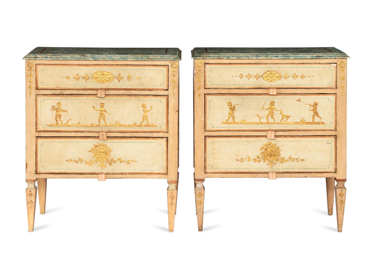 A Pair of Italian Polychrome Decorated Commodini