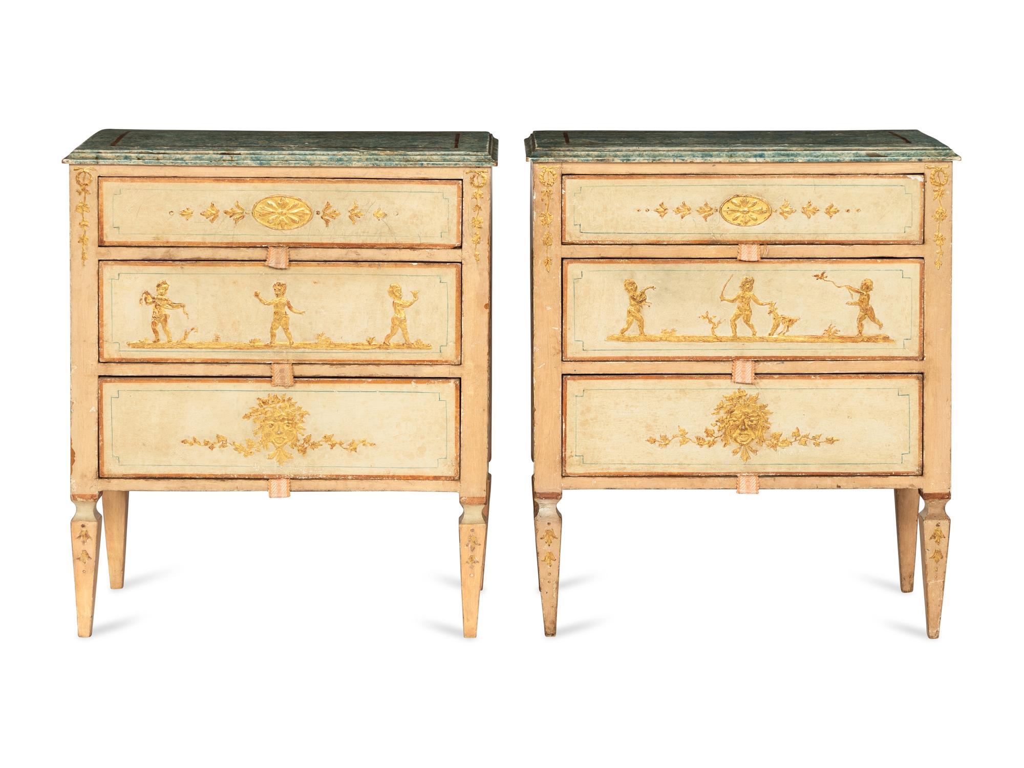A Pair of Italian Polychrome Decorated Commodini