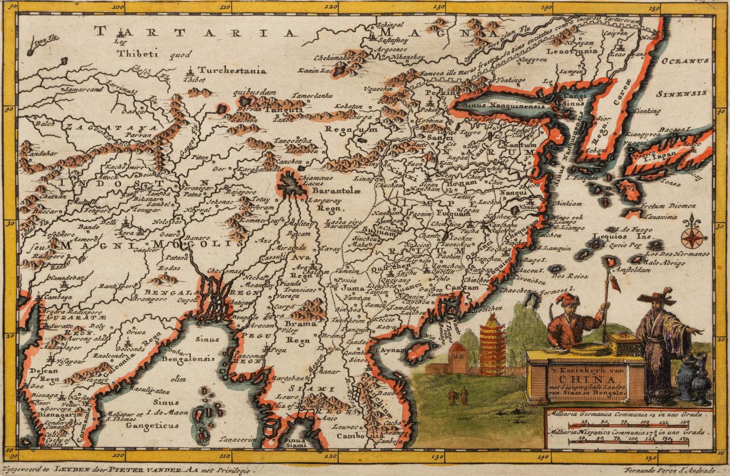 VAN DER AA, Pieter (1659-1733). 't Koninkryk van China met d'Aangrenzende Landen Siam et Bengale . Leiden, ca 1706.