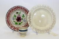 Three English Creamware Table Articles Diameter of largest plate 9 1/4 inches. — 18TH/19TH CENTURY