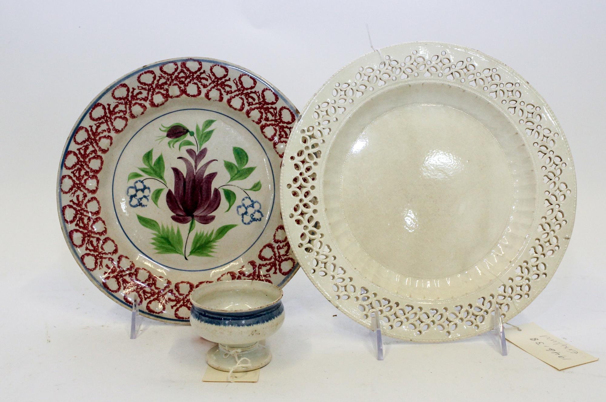 Three English Creamware Table Articles Diameter of largest plate 9 1/4 inches. — 18TH/19TH CENTURY