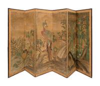 A Japanese Six-Panel Watercolor Floor Screen