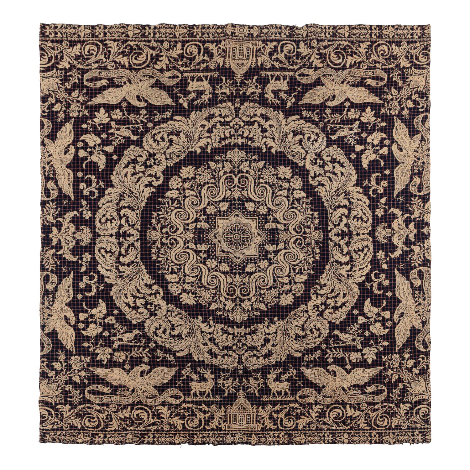 A Jacquard Woven Cotton and Wool Coverlet