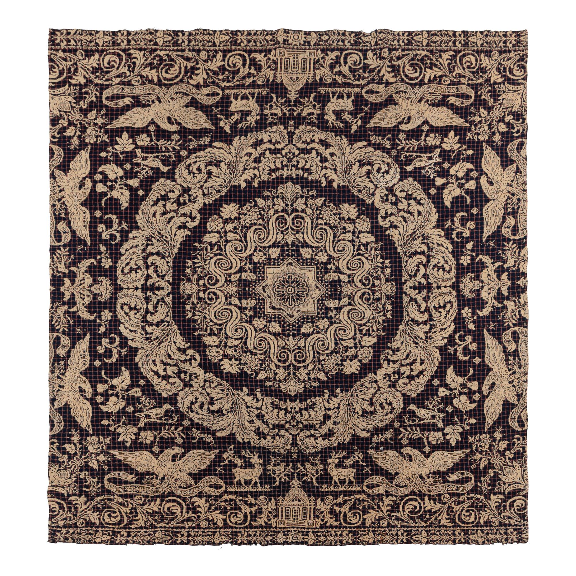 A Jacquard Woven Cotton and Wool Coverlet