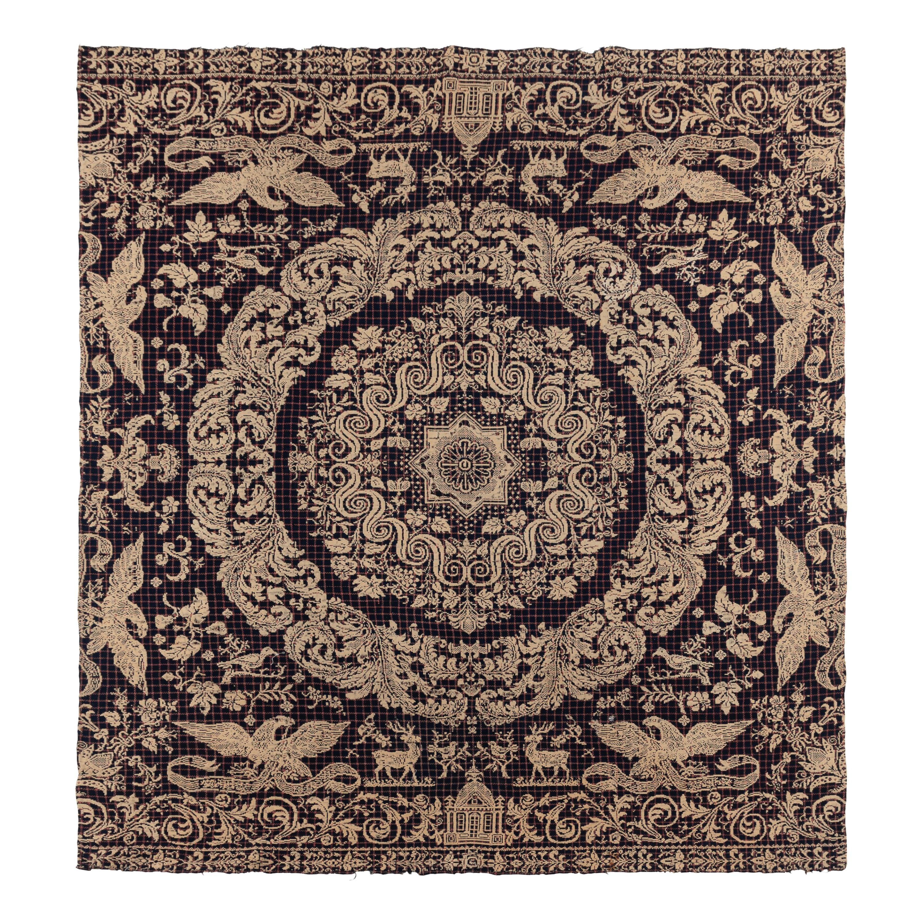 A Jacquard Woven Cotton and Wool Coverlet
