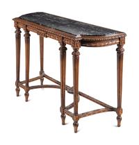 A Louis XVI Style Carved Walnut Marble-Top Console Table