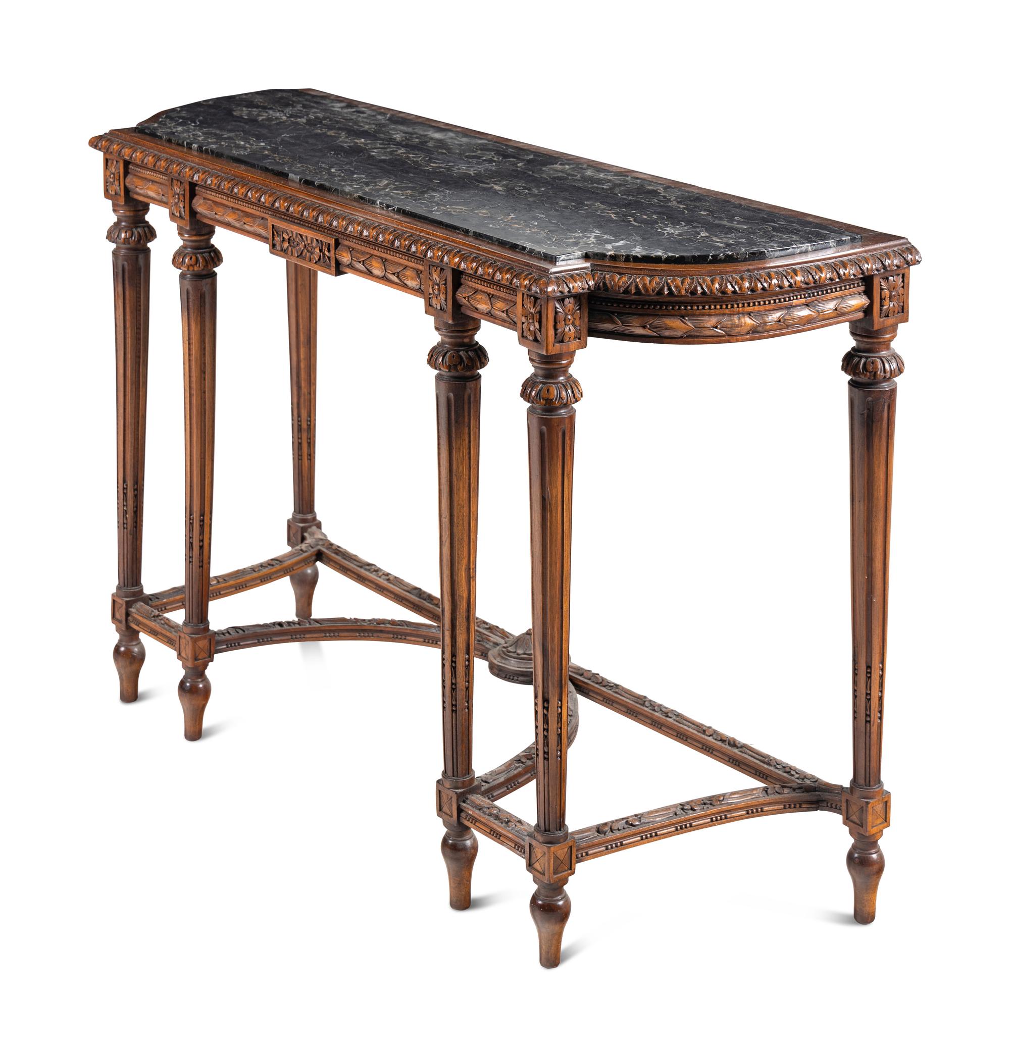 A Louis XVI Style Carved Walnut Marble-Top Console Table