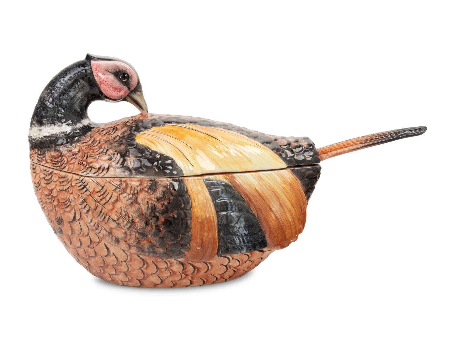 An Italian Glazed Ceramic Pheasant Tureen
