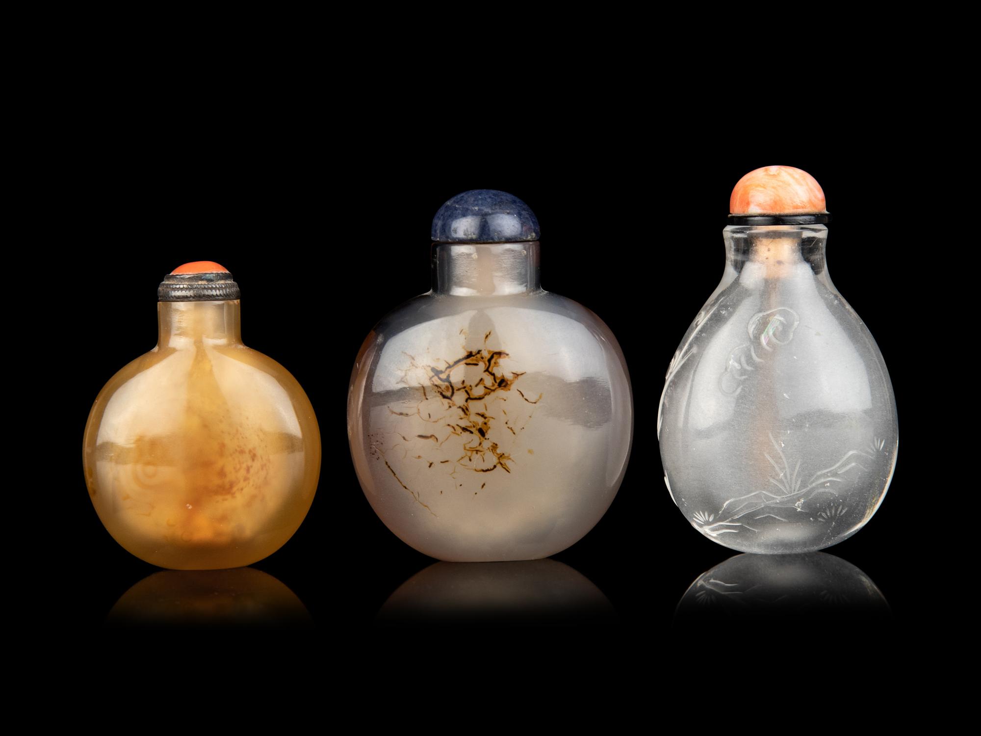 Three Chinese Hardstone Snuff Bottles
