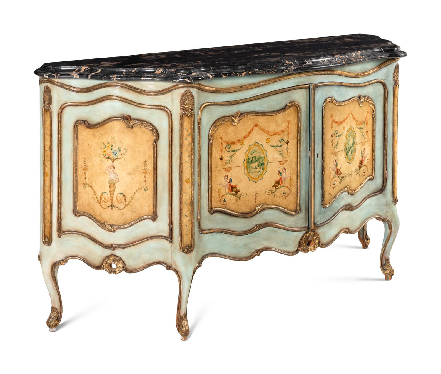 A Venetian Style Painted Marble-Top Commode