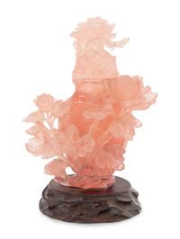 A Chinese Export Carved Rose Quartz Covered Vase