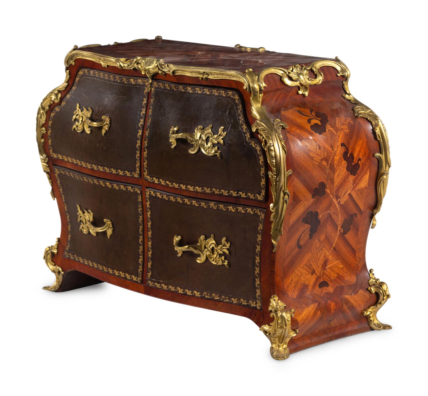 A Louis XV Style Gilt Bronze Mounted Bois Satiné and Marquetry Chest