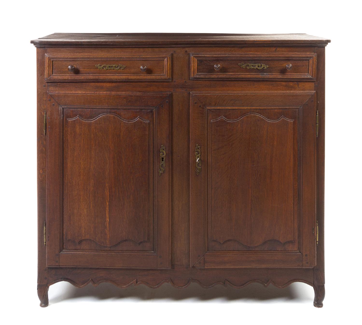 A French Provincial Oak Server Height 46 3/4 x width 52 1/2 x depth 23 inches. — 19TH CENTURY