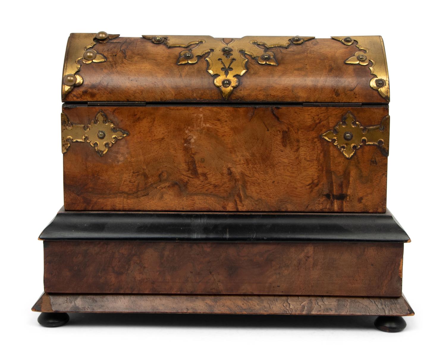 An English Brass Mounted Burlwood Writing Stand