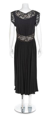 Nettie Rosenstein Black Silk and Guipure Lace Dress, 1950s No size label