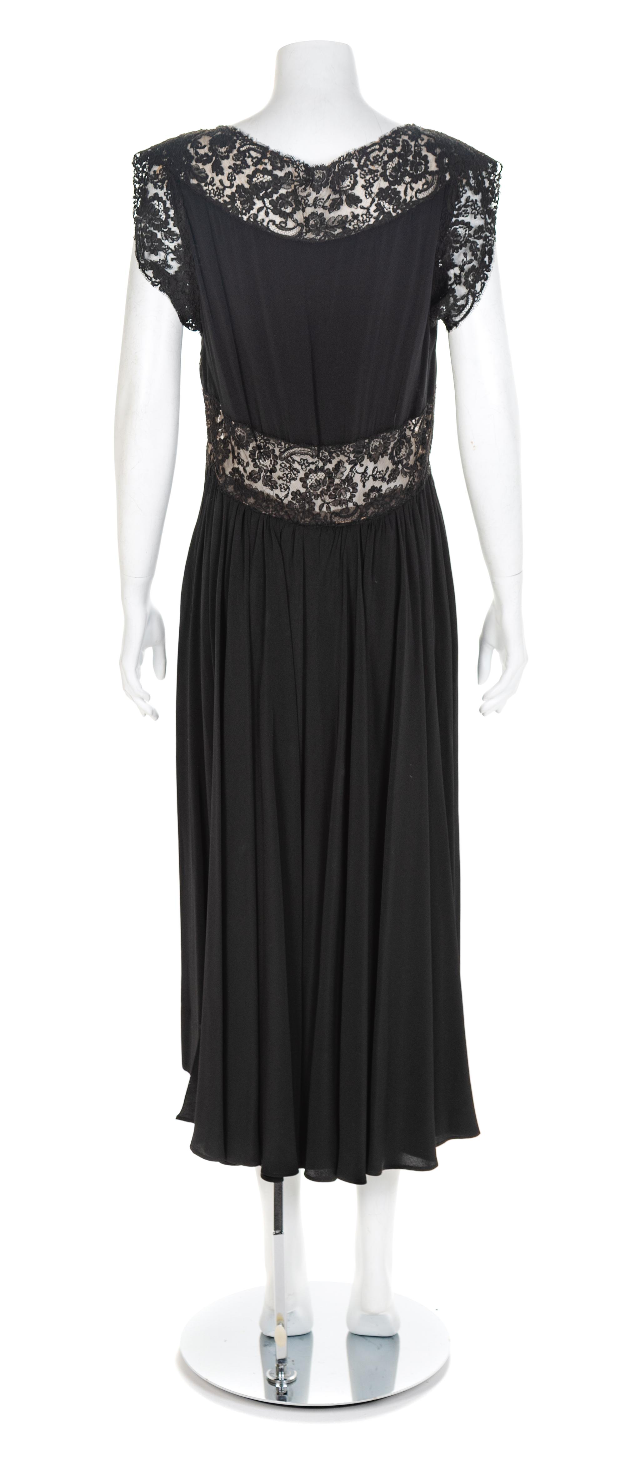 Nettie Rosenstein Black Silk and Guipure Lace Dress, 1950s No size label