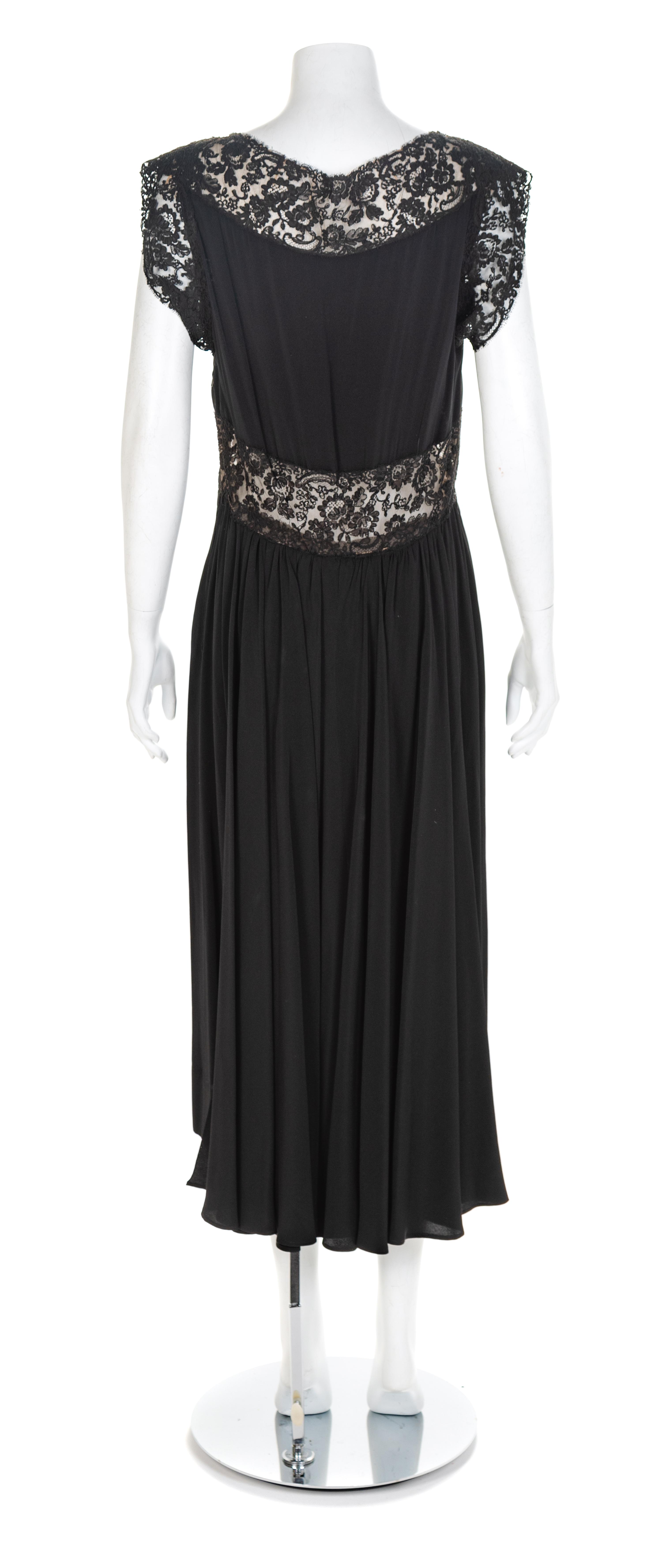Nettie Rosenstein Black Silk and Guipure Lace Dress, 1950s No size label