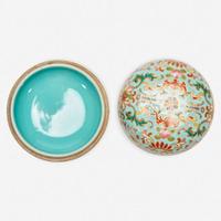 A Chinese enameled porcelain faux cloisonné seal paste box and cover 珐琅彩带盖印泥盒 Six-character Jiaqing seal mark ?????
