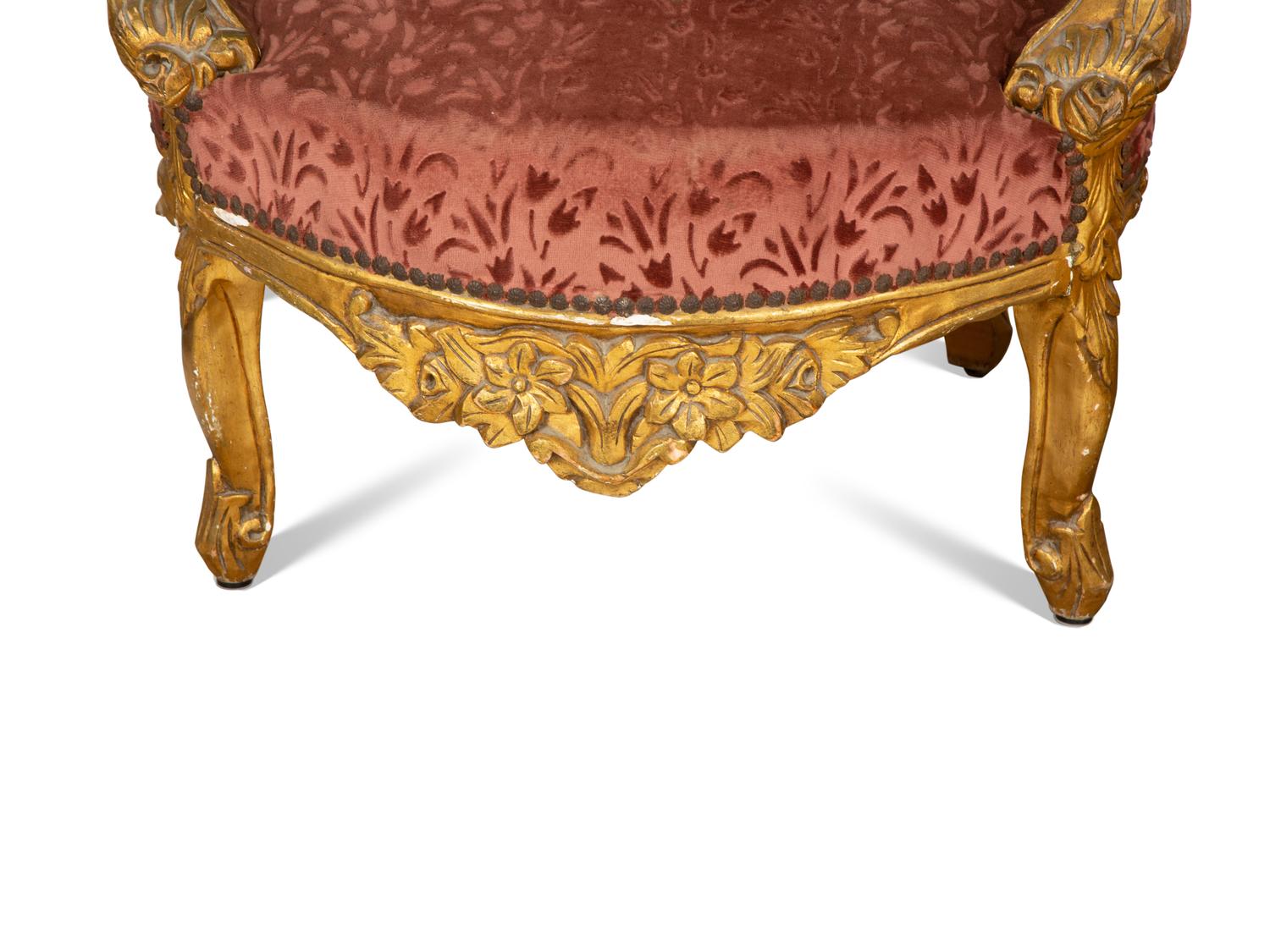 A Pair of Italian Rococo Style Giltwood Armchairs
