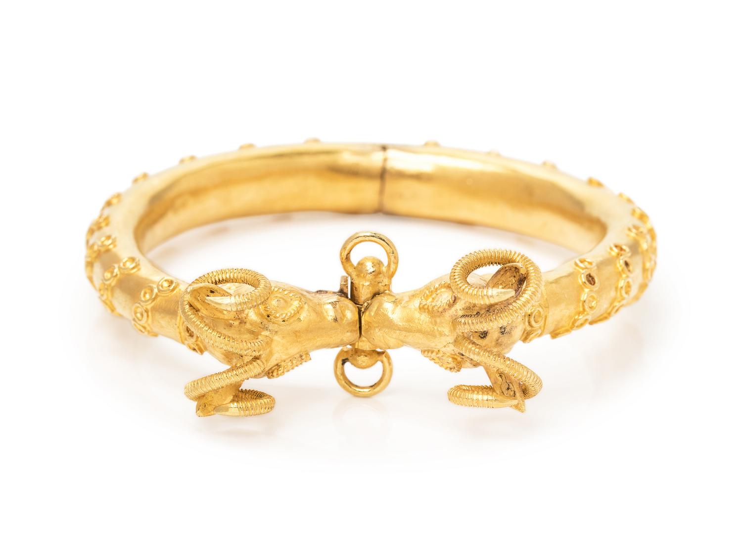 A High Karat Gold Ram's Head Bangle Bracelet,
