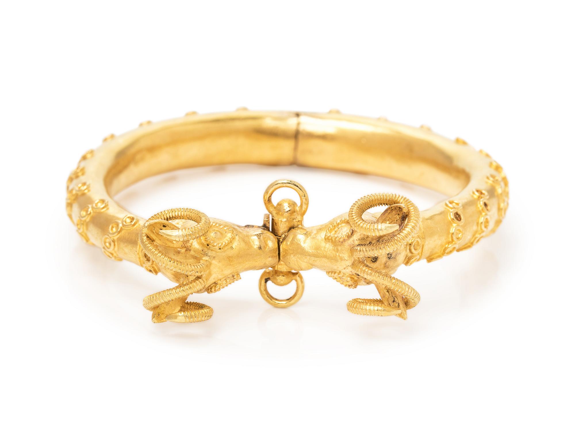 A High Karat Gold Ram's Head Bangle Bracelet,