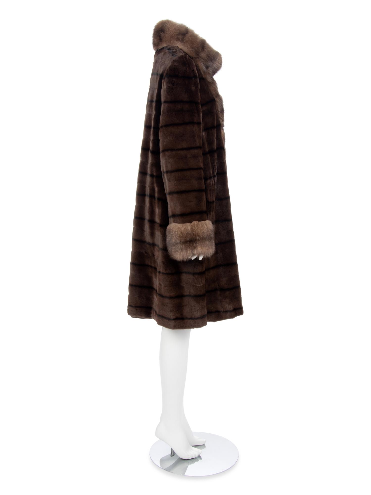 Dennis Basso Brown Reversible Silk with Weasel and Sable Coat, 2000-10s