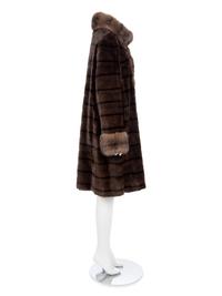 Dennis Basso Brown Reversible Silk with Weasel and Sable Coat, 2000-10s