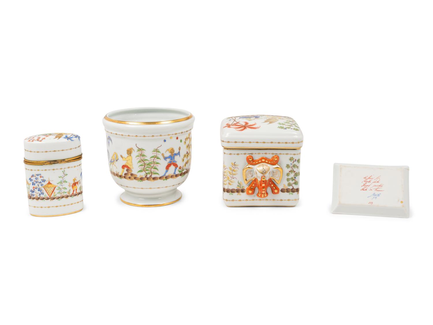 Four Tiffany and Co. for Le Tallec Cirque Chinois Porcelain Table Articles