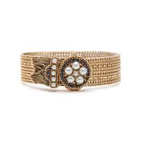 YELLOW GOLD, CULTURED PEARL AND SAPPHIRE BRACELET