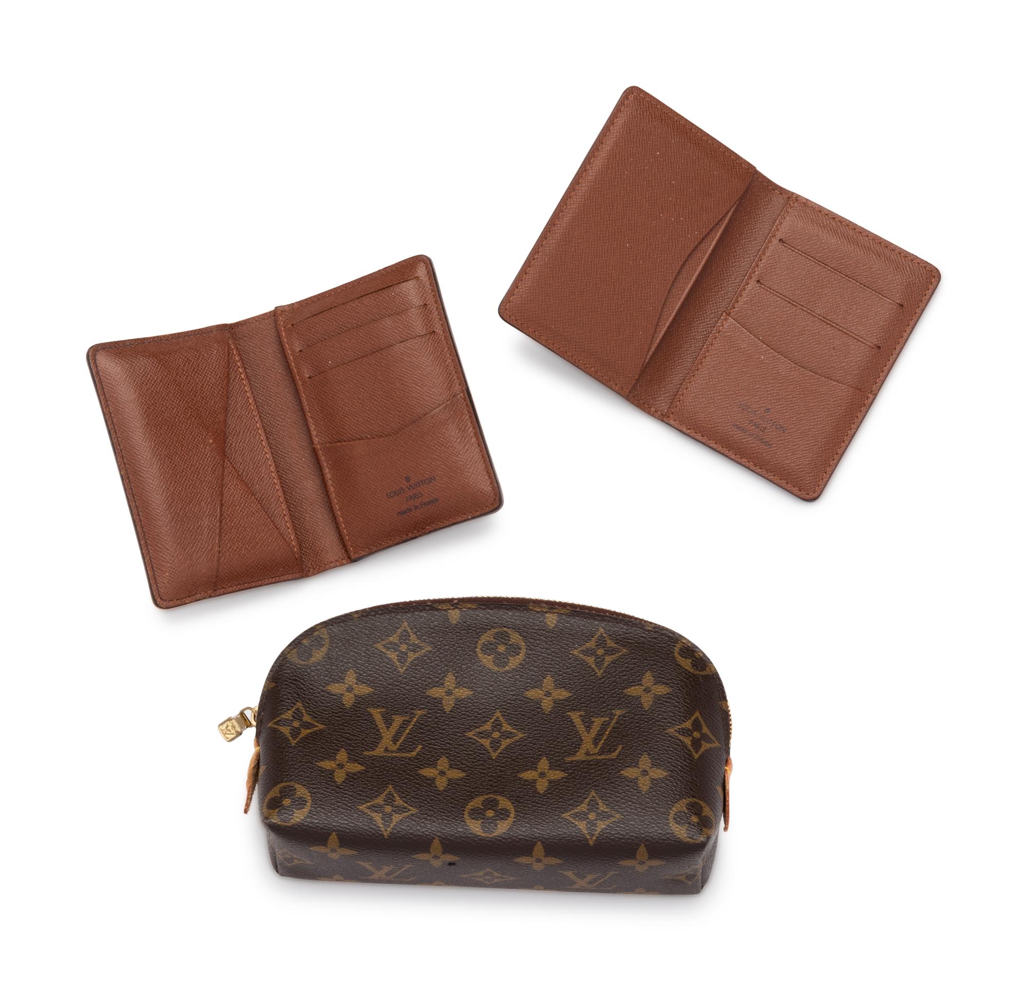 Two Louis Vuitton Wallets and One Cosmetics Pouch, 1980-2000s