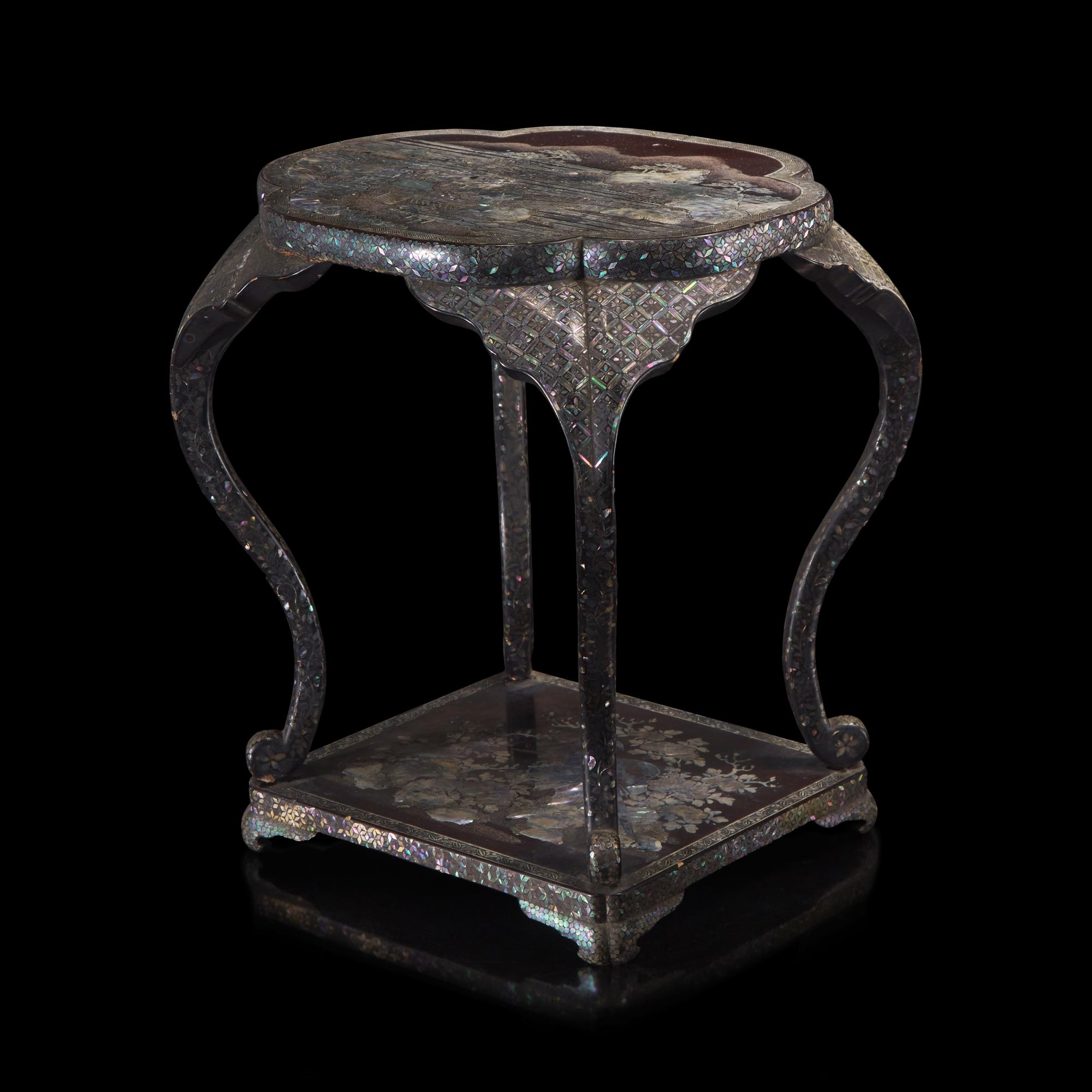 A Japanese or Ryuku Islands Mother of Pearl Inlaid Stand, Edo-Meiji Period