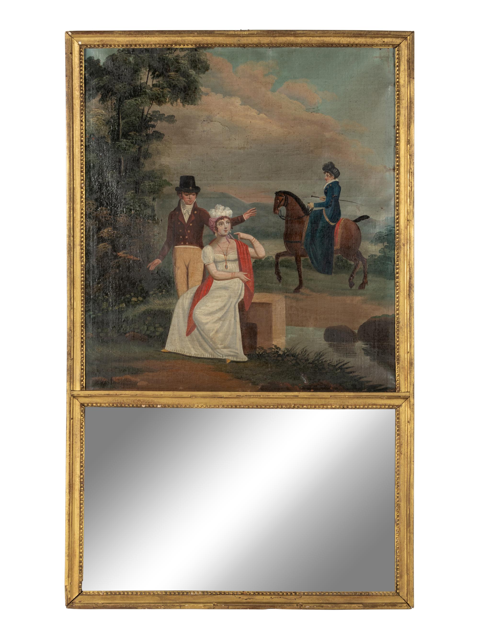 An American Giltwood and Painted Trumeau Mirror