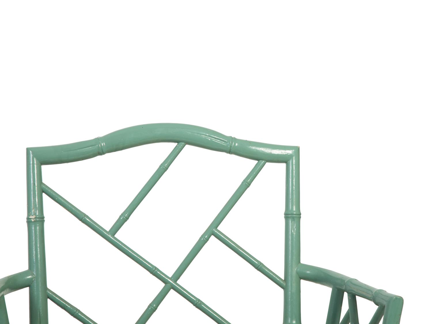A Pair of Chinese Chippendale Style Turquoise Painted Faux Bamboo Armchairs — 20TH CENTURY