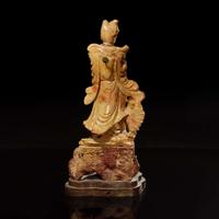 A Chinese carved beige soapstone figure of an immortal or monk with tiger 壽山石雕伏虎羅漢 Republic period or earlier ?????