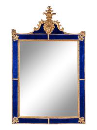 A Swedish Baroque Gilt Metal and Cobalt Glass Mirror