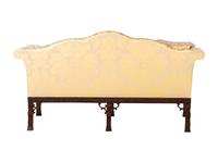 A Baker Chinese Chippendale Style Yellow Damask Upholstered Mahogany Settee