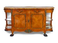 A Louis XV Style Gilt Metal Mounted Marble Top Parquetry Buffet — 19TH CENTURY