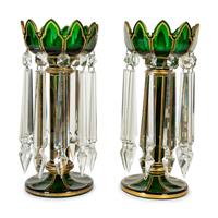 A Pair of Bohemian Parcel-Gilt and Green-Flashed Glass Lustres