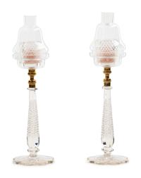 A Pair of Edwardian Brass Mounted Cut-Glass Candlesticks
