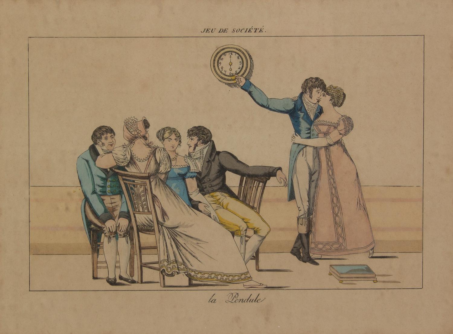 An Assembled Set of Fourteen French Handcolored Engravings, Height 7 x width 9 5/8 inches (visible).