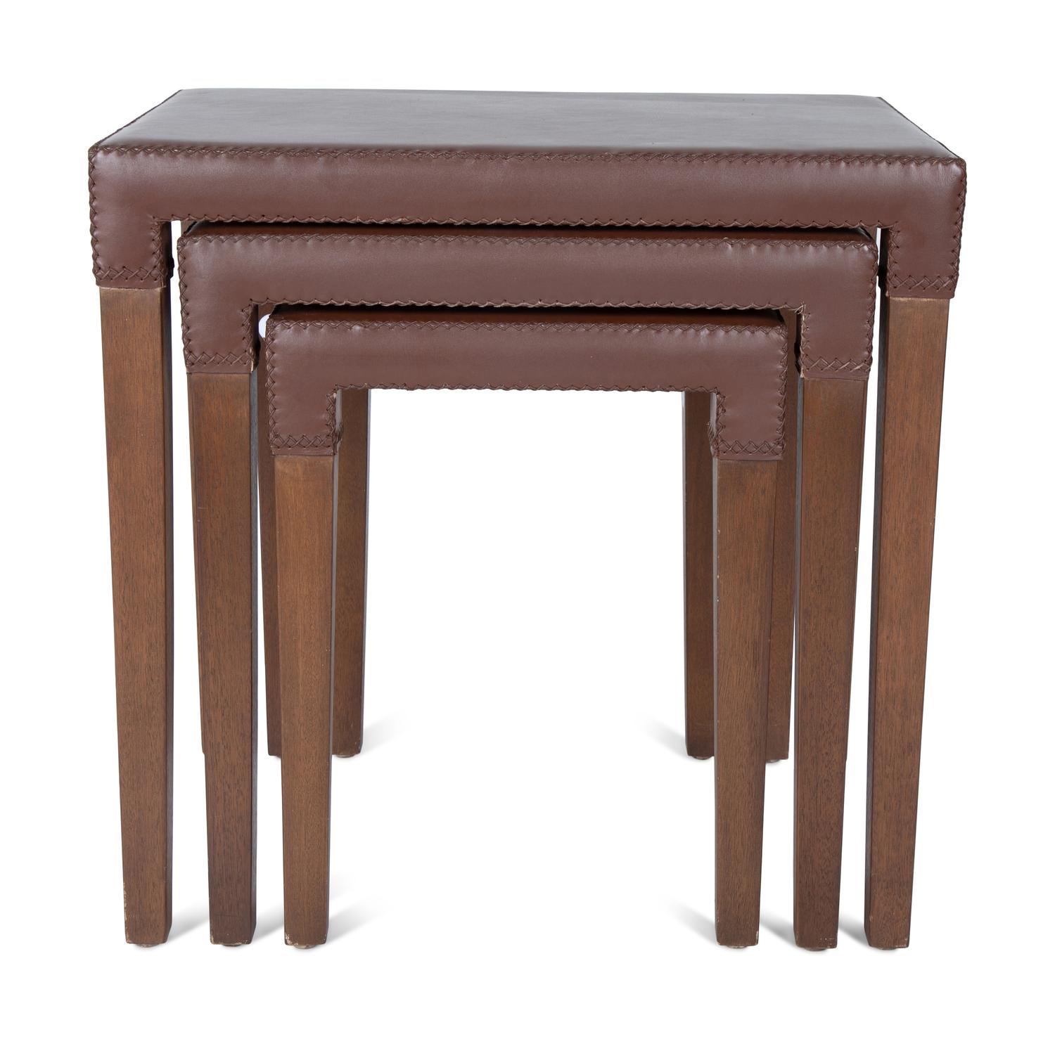 A Nest of Three Leather-Clad Occasional Tables — 20TH/21ST CENTURY
