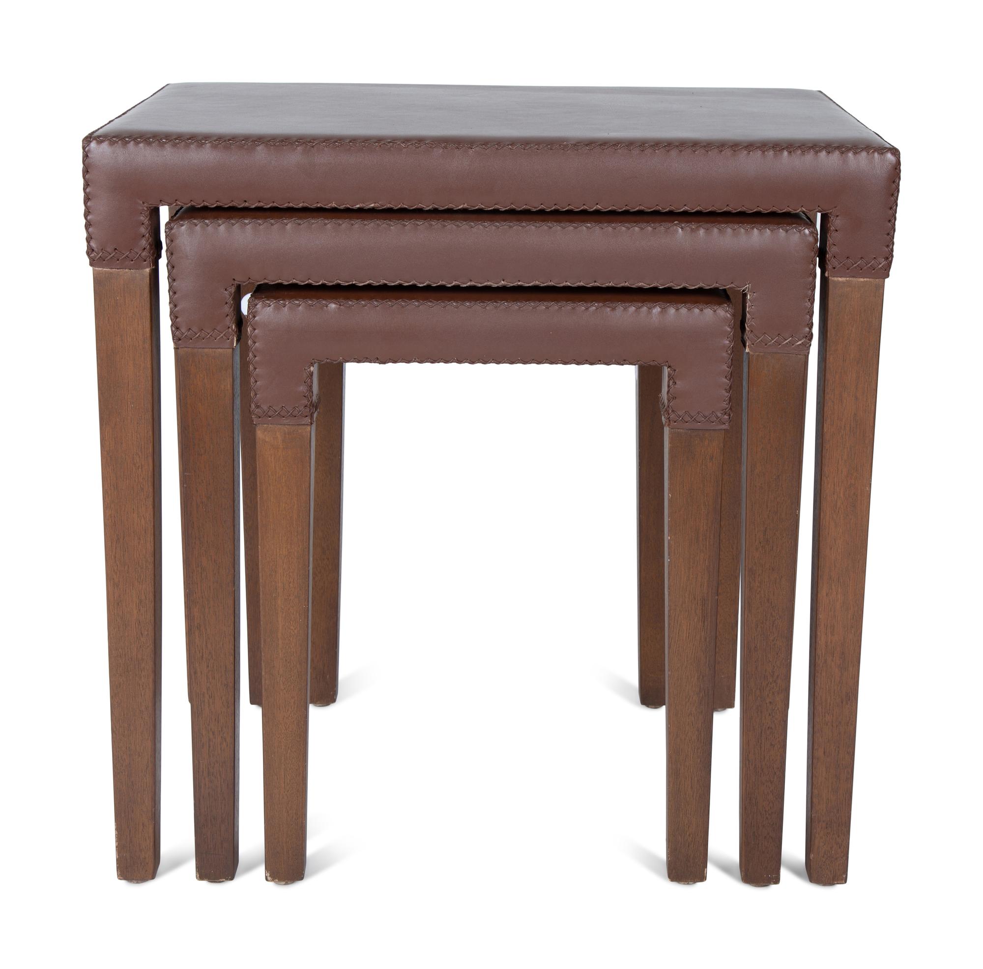 A Nest of Three Leather-Clad Occasional Tables — 20TH/21ST CENTURY