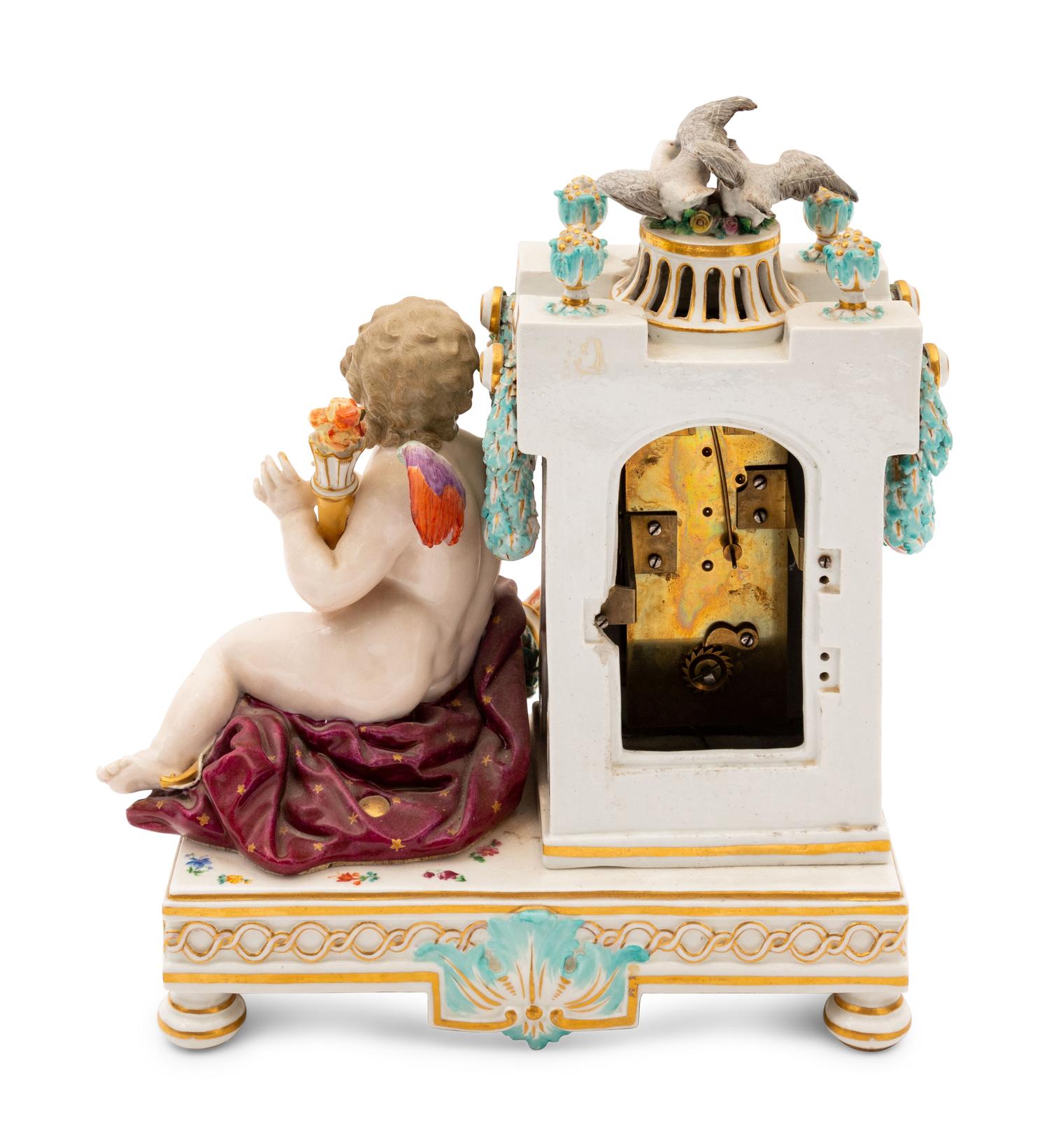A Meissen Porcelain Mantle Clock