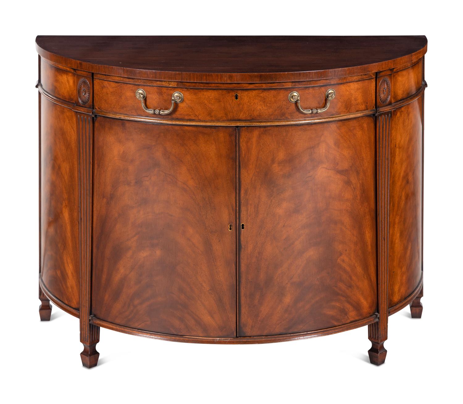 A George III Style Burlwood Demilune Cabinet