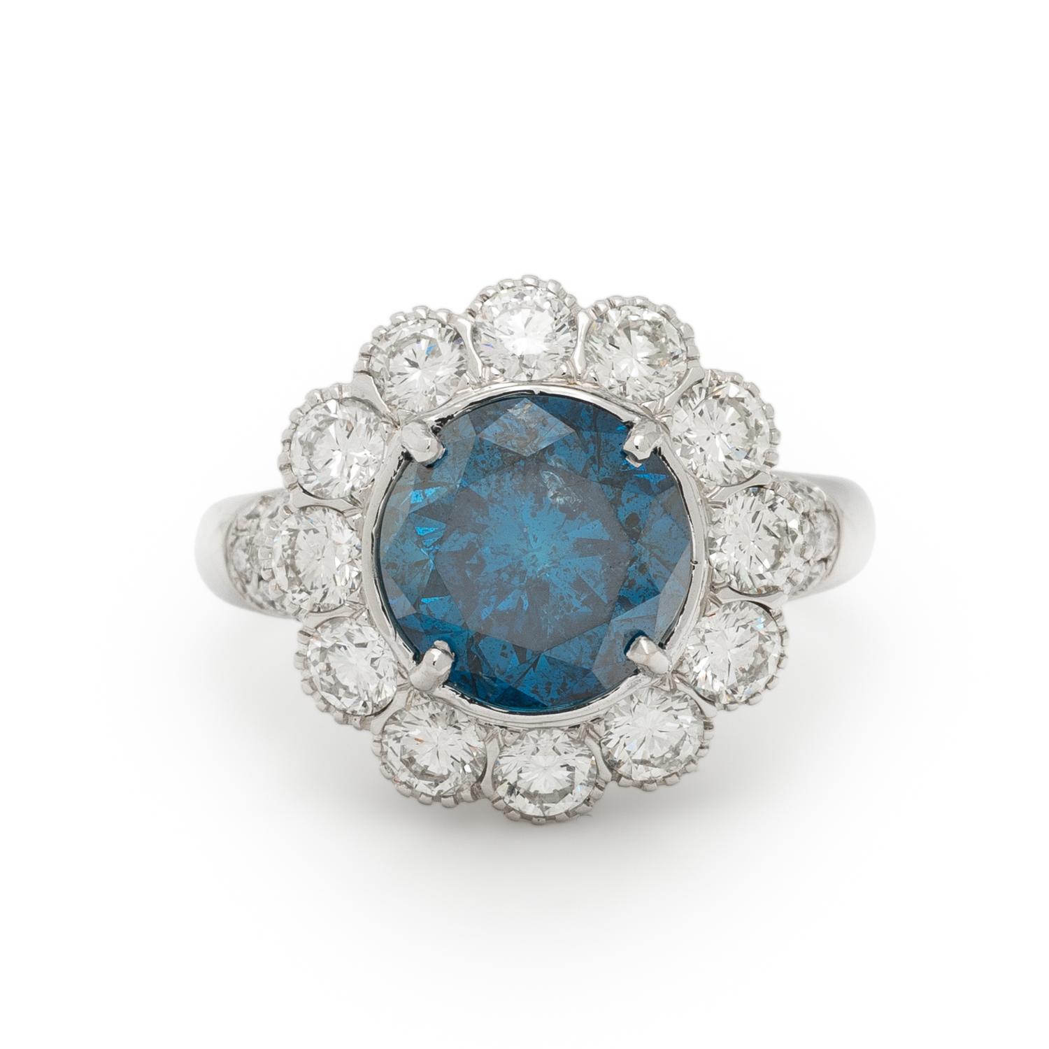 TREATED BLUE DIAMOND AND DIAMOND RING