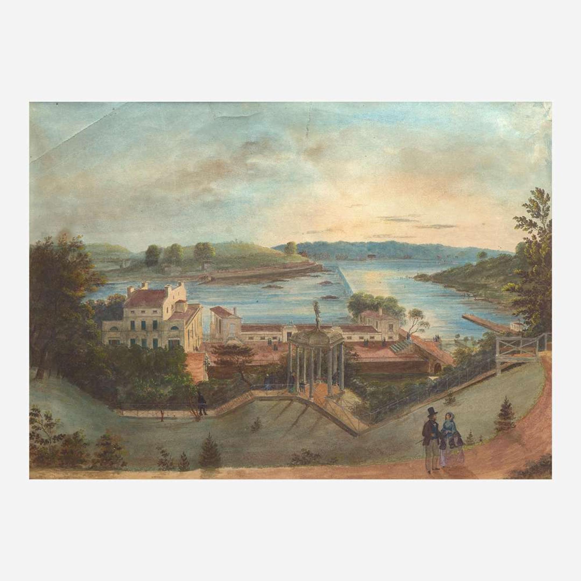Attributed to Augustus Kollner (1813-1906) A View of Fairmount Water Works from Fairmount Summit