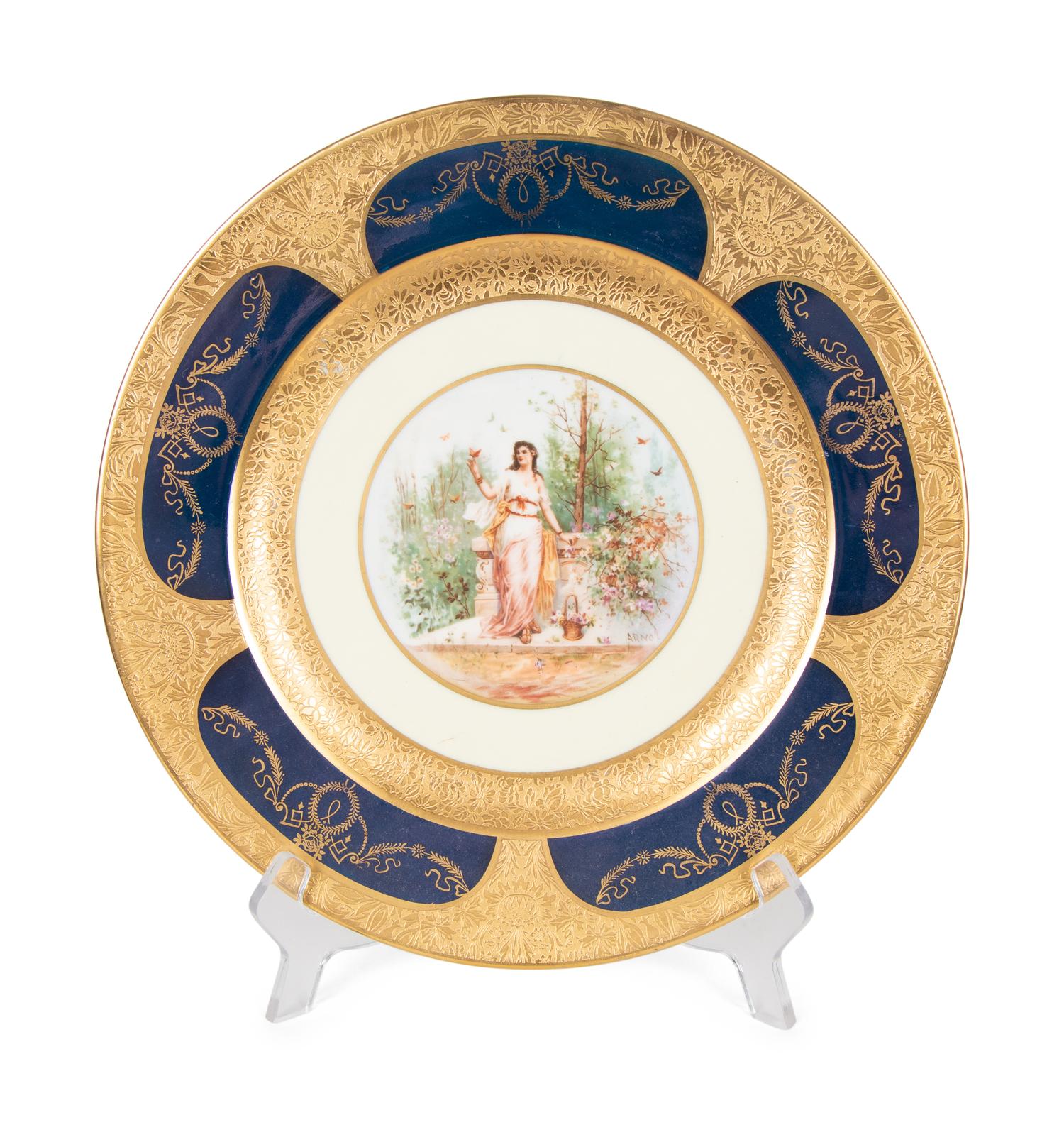 A Set of Ten Limoges Porcelain Polychrome and Gilt-Encrusted Cabinet Plates — Late 19th Century