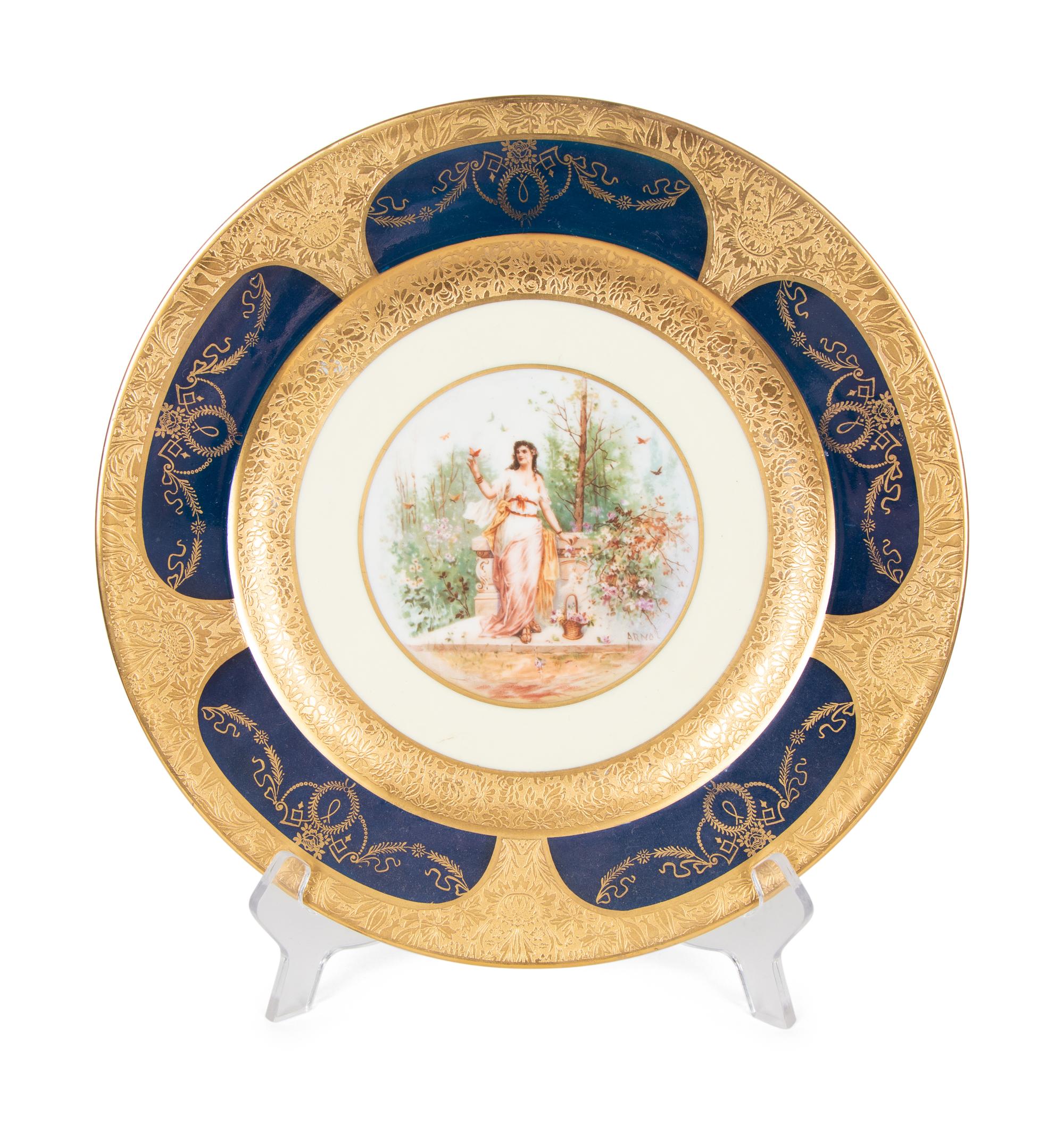A Set of Ten Limoges Porcelain Polychrome and Gilt-Encrusted Cabinet Plates — Late 19th Century